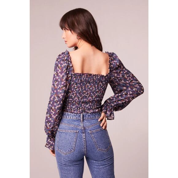 Band of Gypsies Band of the Free Women's Agathe Purple Floral Smocked Top Size S - Picture 8 of 9